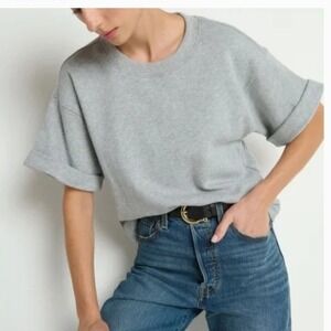 Nation LTD Women Heather Grey Short Sleeve Sweatshirt M Boxy athleisure SP24